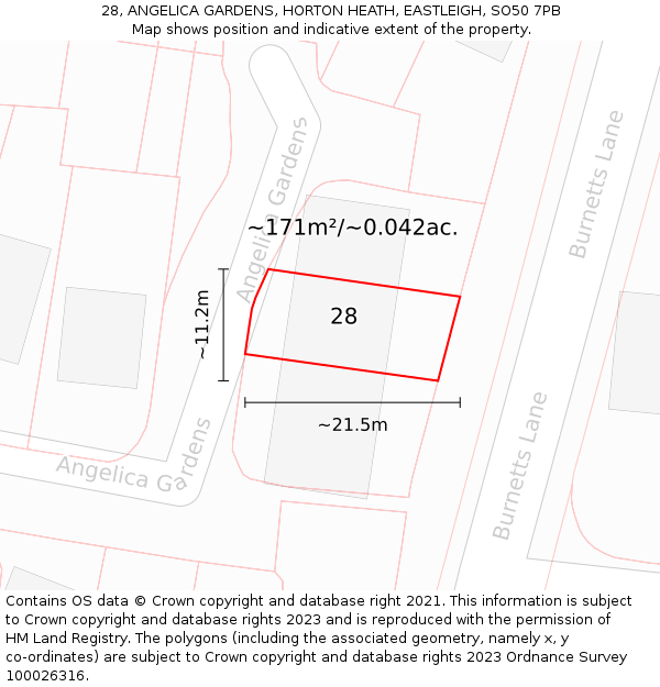 28, ANGELICA GARDENS, HORTON HEATH, EASTLEIGH, SO50 7PB: Plot and title map