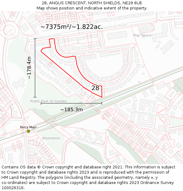 28, ANGUS CRESCENT, NORTH SHIELDS, NE29 6UE: Plot and title map