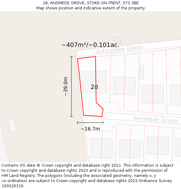 28, ANSMEDE GROVE, STOKE-ON-TRENT, ST3 3BE: Plot and title map