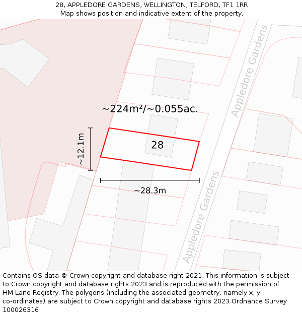 28, APPLEDORE GARDENS, WELLINGTON, TELFORD, TF1 1RR: Plot and title map