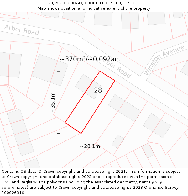 28, ARBOR ROAD, CROFT, LEICESTER, LE9 3GD: Plot and title map