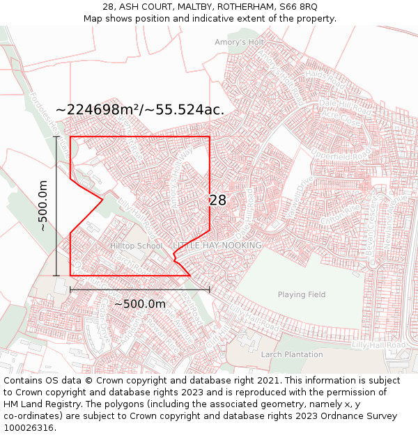 28, ASH COURT, MALTBY, ROTHERHAM, S66 8RQ: Plot and title map