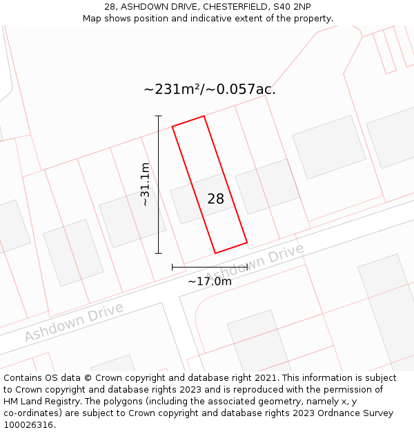 28, ASHDOWN DRIVE, CHESTERFIELD, S40 2NP: Plot and title map