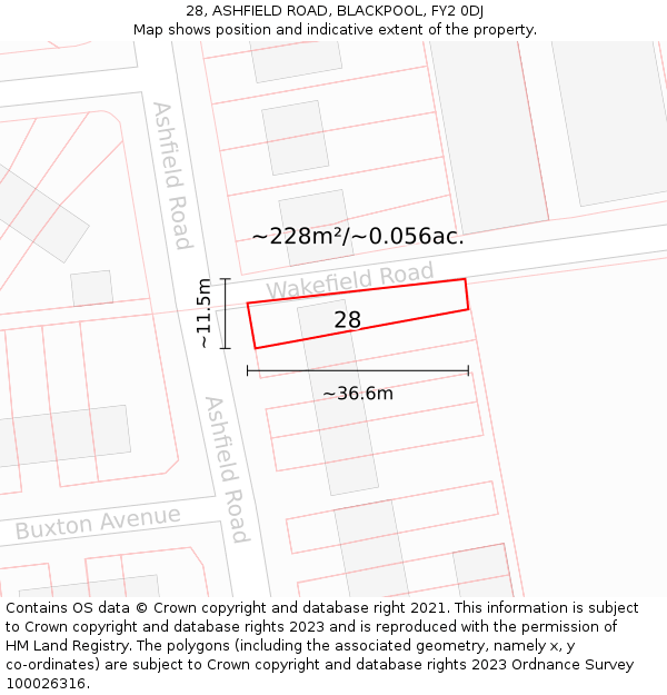 28, ASHFIELD ROAD, BLACKPOOL, FY2 0DJ: Plot and title map