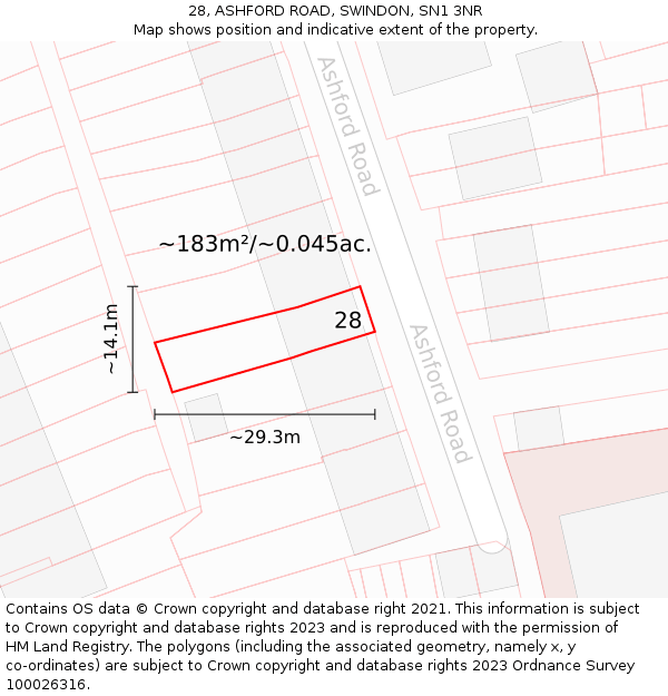 28, ASHFORD ROAD, SWINDON, SN1 3NR: Plot and title map