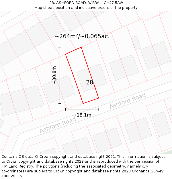 28, ASHFORD ROAD, WIRRAL, CH47 5AW: Plot and title map