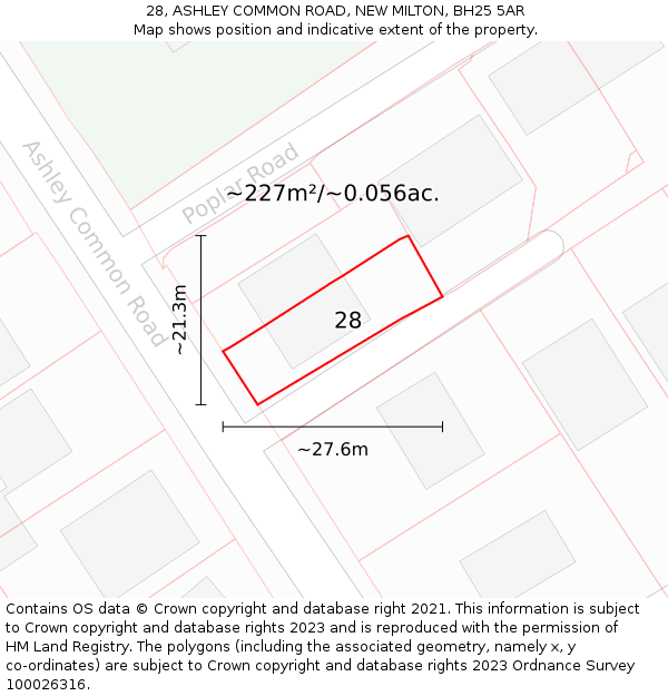 28, ASHLEY COMMON ROAD, NEW MILTON, BH25 5AR: Plot and title map