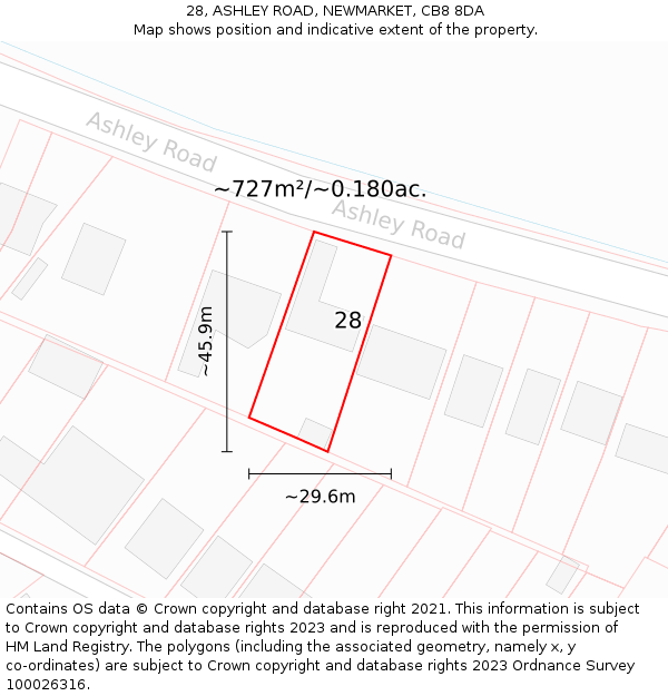 28, ASHLEY ROAD, NEWMARKET, CB8 8DA: Plot and title map