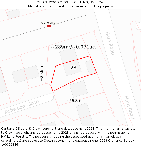 28, ASHWOOD CLOSE, WORTHING, BN11 2AF: Plot and title map