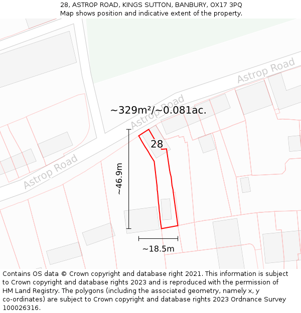 28, ASTROP ROAD, KINGS SUTTON, BANBURY, OX17 3PQ: Plot and title map