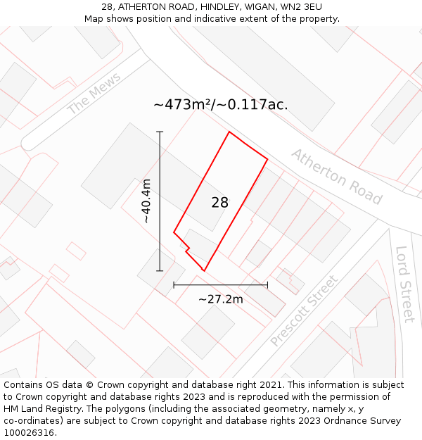 28, ATHERTON ROAD, HINDLEY, WIGAN, WN2 3EU: Plot and title map