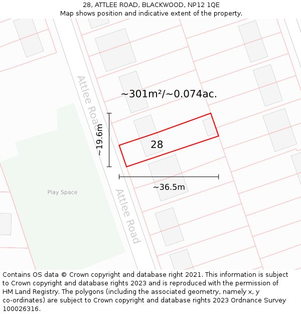 28, ATTLEE ROAD, BLACKWOOD, NP12 1QE: Plot and title map