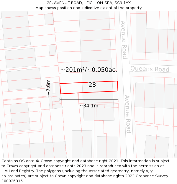 28, AVENUE ROAD, LEIGH-ON-SEA, SS9 1AX: Plot and title map