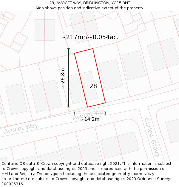 28, AVOCET WAY, BRIDLINGTON, YO15 3NT: Plot and title map