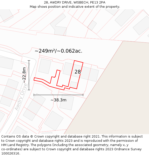 28, AWDRY DRIVE, WISBECH, PE13 2PA: Plot and title map