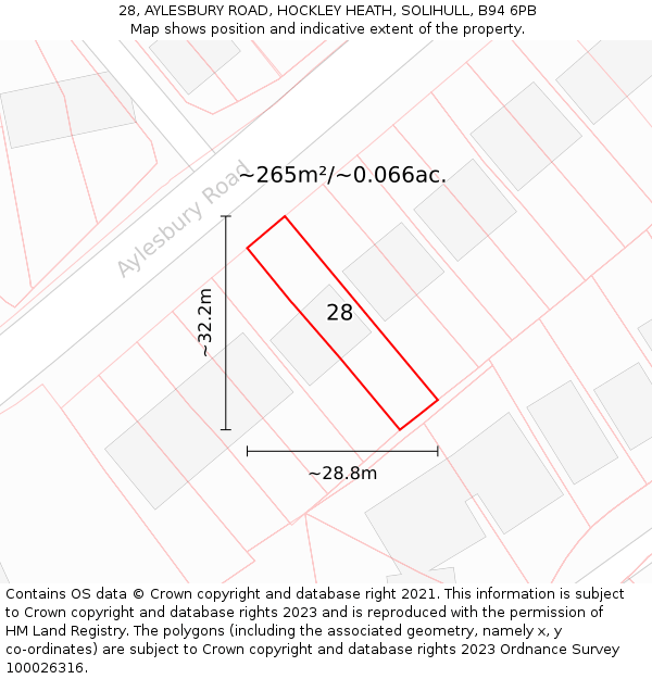 28, AYLESBURY ROAD, HOCKLEY HEATH, SOLIHULL, B94 6PB: Plot and title map