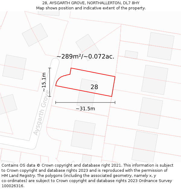28, AYSGARTH GROVE, NORTHALLERTON, DL7 8HY: Plot and title map