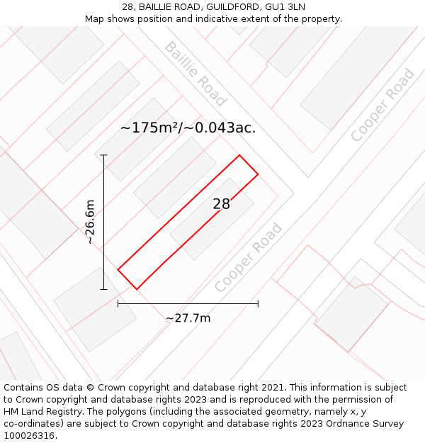 28, BAILLIE ROAD, GUILDFORD, GU1 3LN: Plot and title map