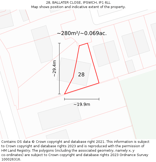 28, BALLATER CLOSE, IPSWICH, IP1 6LL: Plot and title map
