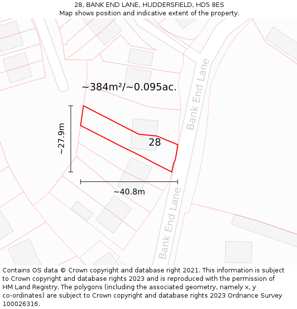 28, BANK END LANE, HUDDERSFIELD, HD5 8ES: Plot and title map