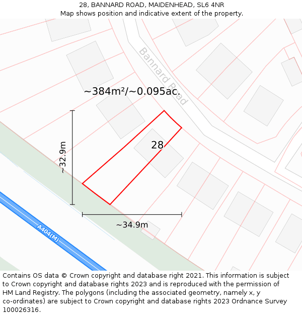 28, BANNARD ROAD, MAIDENHEAD, SL6 4NR: Plot and title map