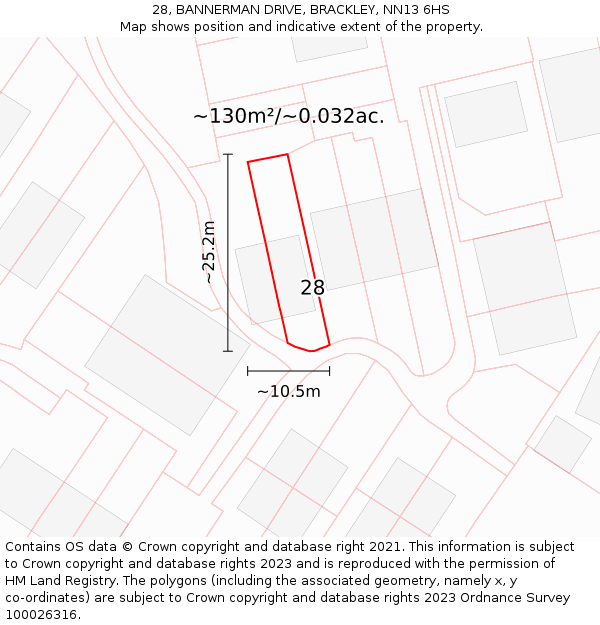 28, BANNERMAN DRIVE, BRACKLEY, NN13 6HS: Plot and title map