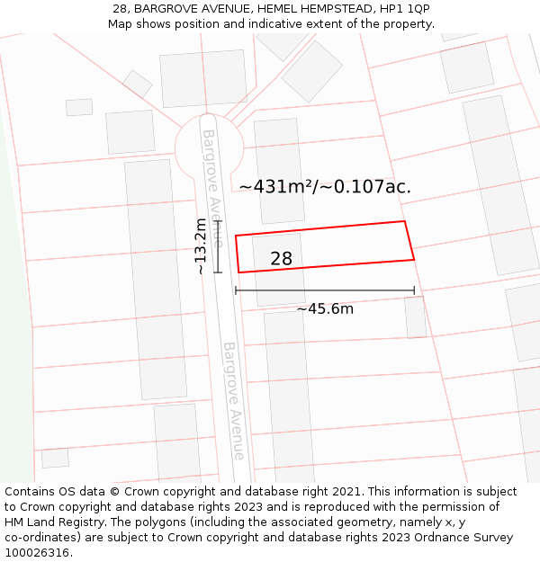 28, BARGROVE AVENUE, HEMEL HEMPSTEAD, HP1 1QP: Plot and title map