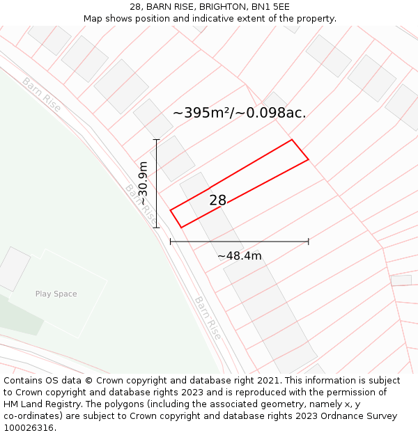 28, BARN RISE, BRIGHTON, BN1 5EE: Plot and title map