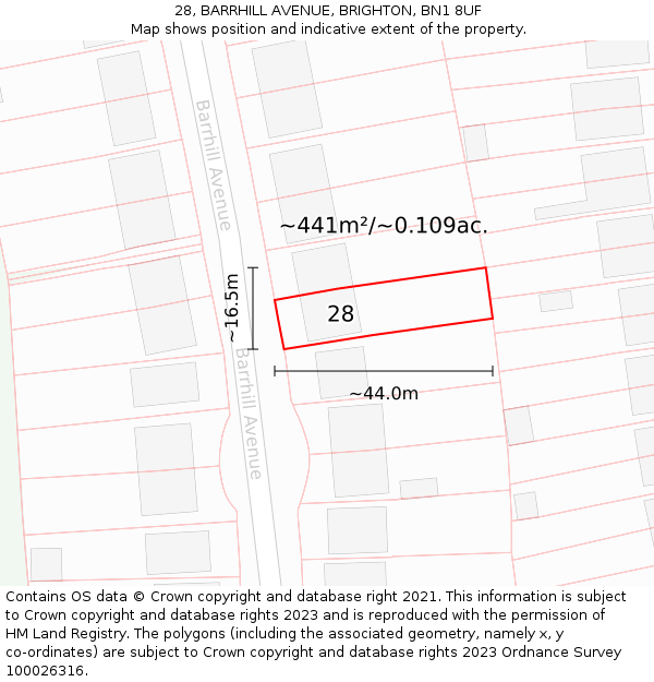 28, BARRHILL AVENUE, BRIGHTON, BN1 8UF: Plot and title map