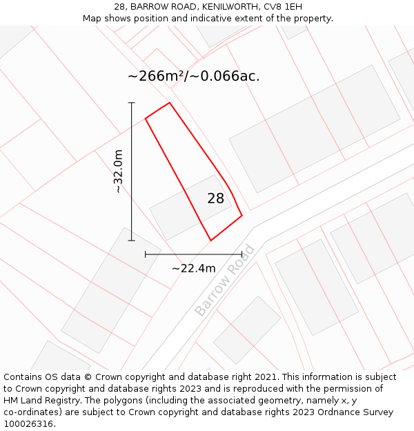 28, BARROW ROAD, KENILWORTH, CV8 1EH: Plot and title map