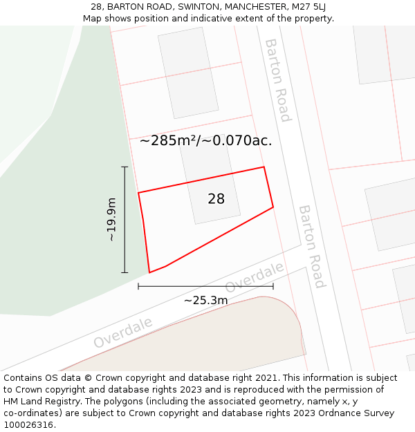 28, BARTON ROAD, SWINTON, MANCHESTER, M27 5LJ: Plot and title map