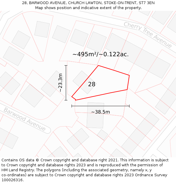 28, BARWOOD AVENUE, CHURCH LAWTON, STOKE-ON-TRENT, ST7 3EN: Plot and title map