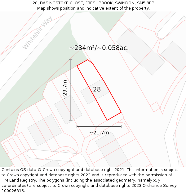 28, BASINGSTOKE CLOSE, FRESHBROOK, SWINDON, SN5 8RB: Plot and title map