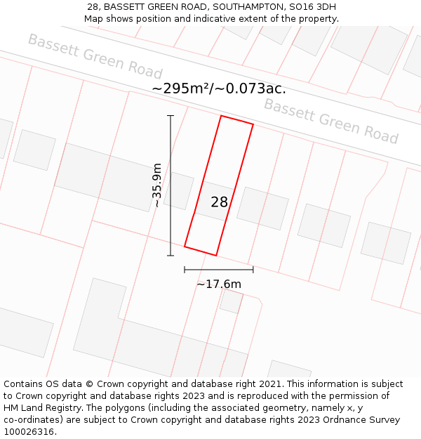 28, BASSETT GREEN ROAD, SOUTHAMPTON, SO16 3DH: Plot and title map