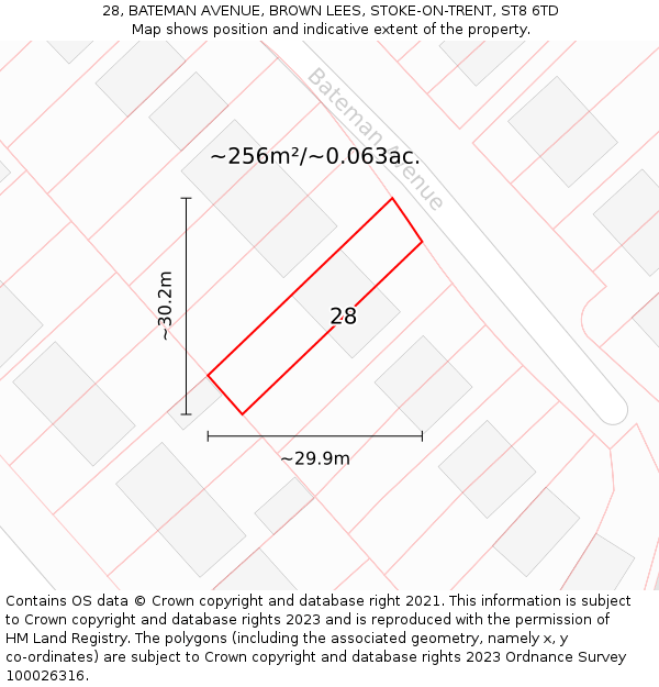 28, BATEMAN AVENUE, BROWN LEES, STOKE-ON-TRENT, ST8 6TD: Plot and title map