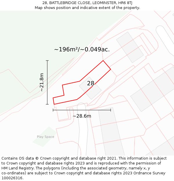 28, BATTLEBRIDGE CLOSE, LEOMINSTER, HR6 8TJ: Plot and title map