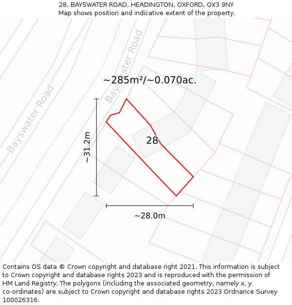 28, BAYSWATER ROAD, HEADINGTON, OXFORD, OX3 9NY: Plot and title map