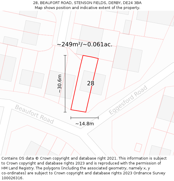28, BEAUFORT ROAD, STENSON FIELDS, DERBY, DE24 3BA: Plot and title map