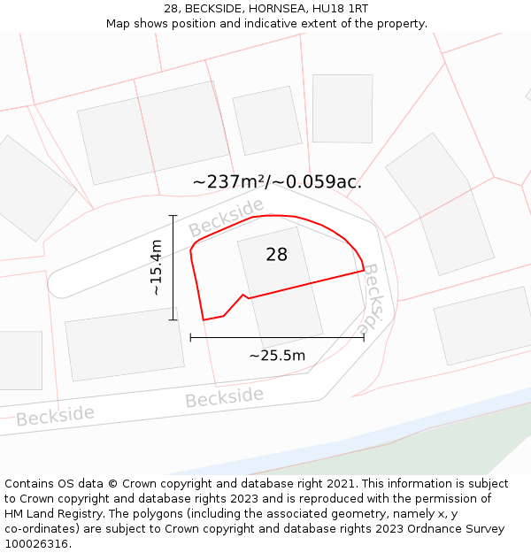 28, BECKSIDE, HORNSEA, HU18 1RT: Plot and title map