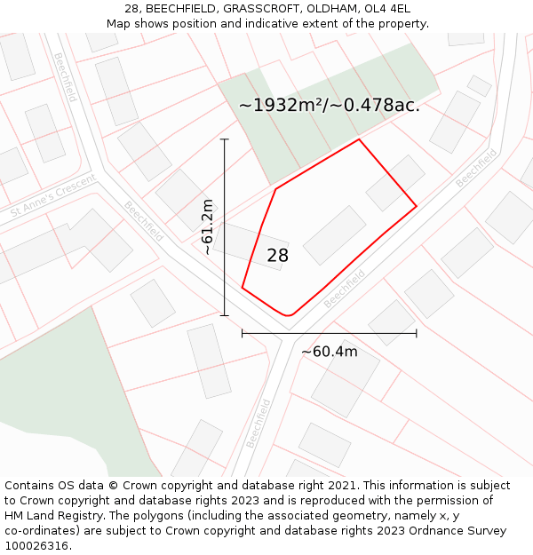 28, BEECHFIELD, GRASSCROFT, OLDHAM, OL4 4EL: Plot and title map