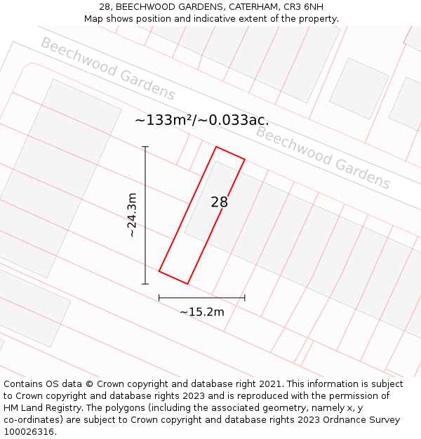 28, BEECHWOOD GARDENS, CATERHAM, CR3 6NH: Plot and title map