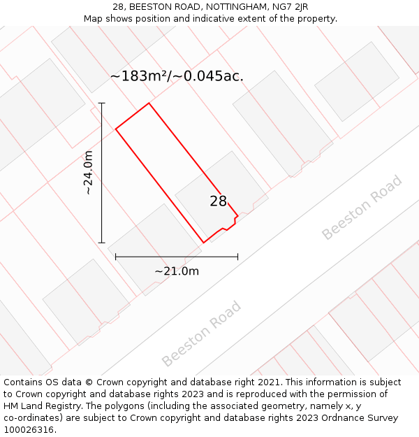 28, BEESTON ROAD, NOTTINGHAM, NG7 2JR: Plot and title map