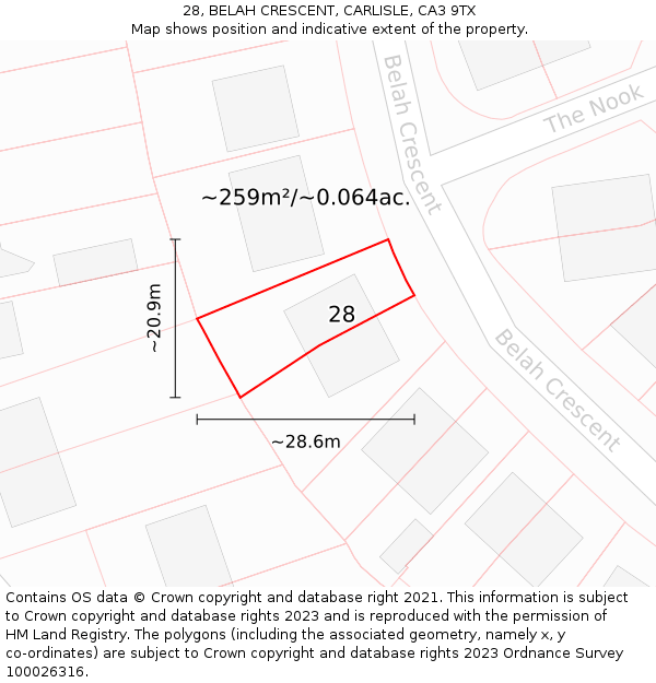 28, BELAH CRESCENT, CARLISLE, CA3 9TX: Plot and title map