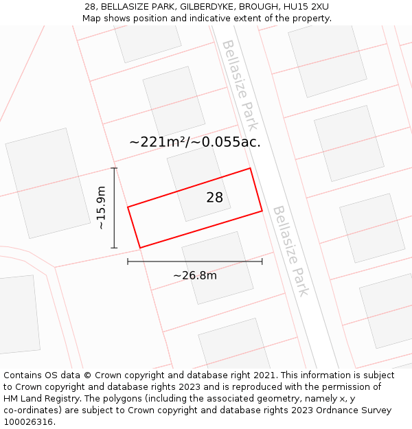 28, BELLASIZE PARK, GILBERDYKE, BROUGH, HU15 2XU: Plot and title map