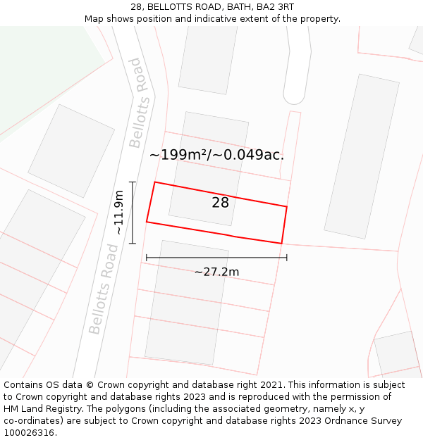 28, BELLOTTS ROAD, BATH, BA2 3RT: Plot and title map