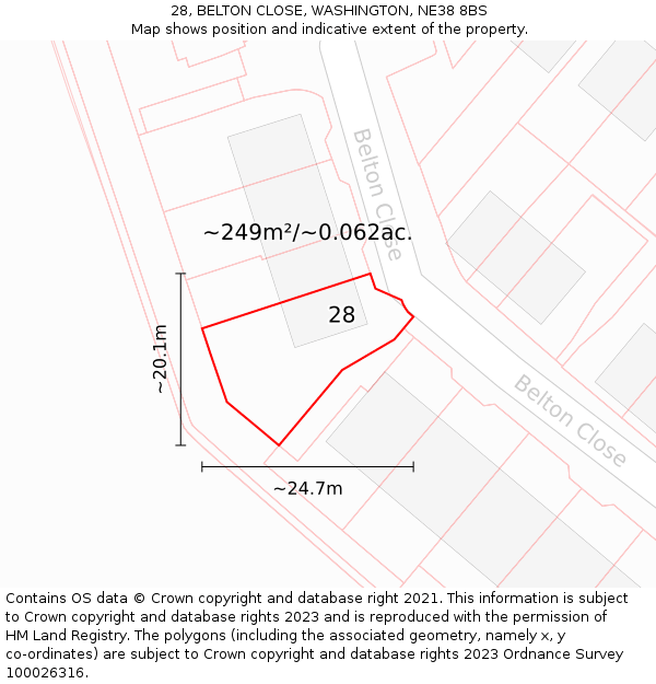 28, BELTON CLOSE, WASHINGTON, NE38 8BS: Plot and title map