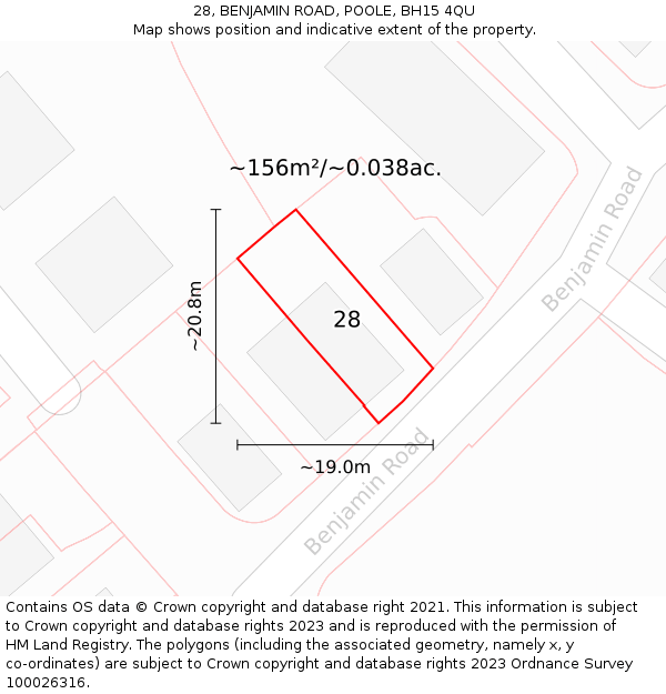 28, BENJAMIN ROAD, POOLE, BH15 4QU: Plot and title map