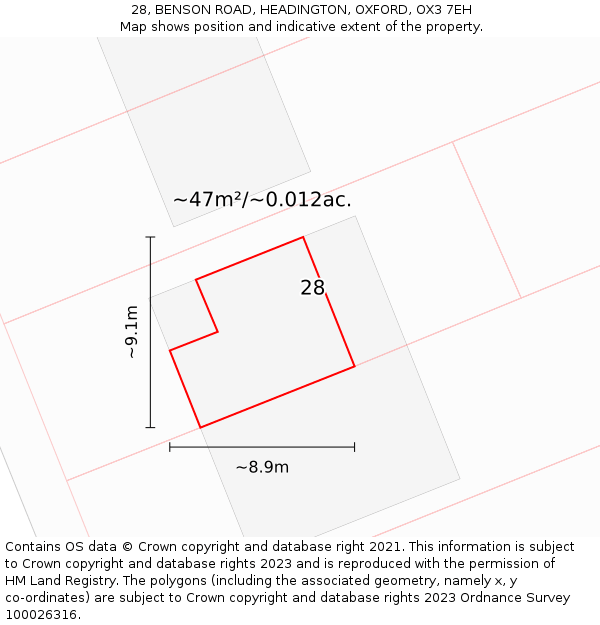 28, BENSON ROAD, HEADINGTON, OXFORD, OX3 7EH: Plot and title map