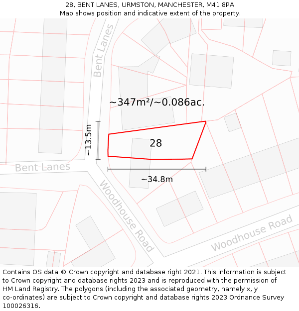 28, BENT LANES, URMSTON, MANCHESTER, M41 8PA: Plot and title map