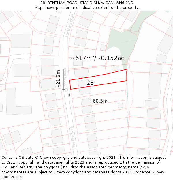 28, BENTHAM ROAD, STANDISH, WIGAN, WN6 0ND: Plot and title map